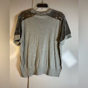 DKNY Light Gray Knit Top with Sequin Accents 0239